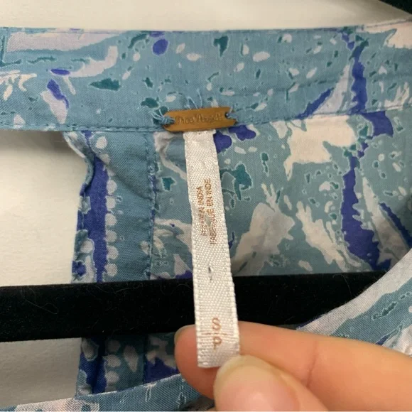 Free People Silver Sun Printed Dress Blue Bohemian Back Cutout, size S - Picture 4 of 16